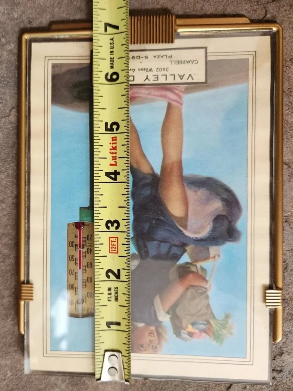 VTG 1955 Pin-Up Girl Calendar Thermometer Valley Cafe Campbell Ohio Peek-A-Boo